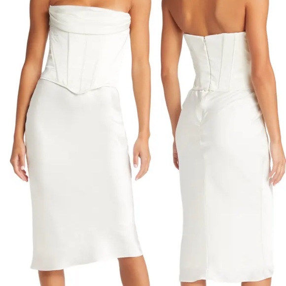 NWT HOUSE OF CB Strapless Ivory Satin Corset Dress - Picture 10 of 10